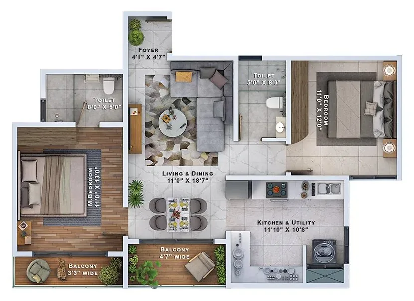 Sattva Lumina 2 BHK floor plan
