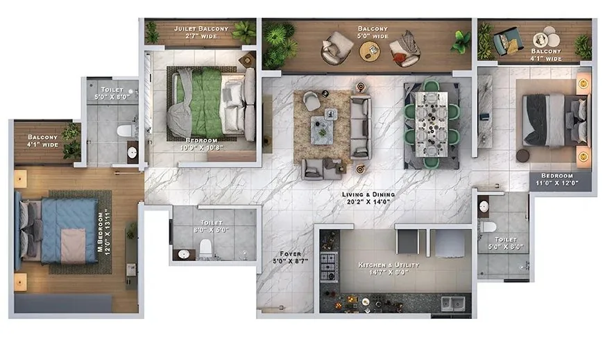 Sattva Lumina 3 BHK Grand floor plan